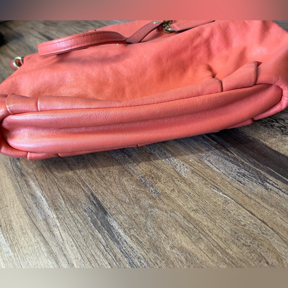 Coach Coral Pink Leather Tote Hobo Bag Large Purse - Picture 7 of 10